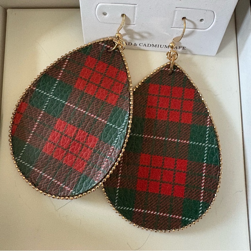 Plaid Tartan earrings with Gold Accents